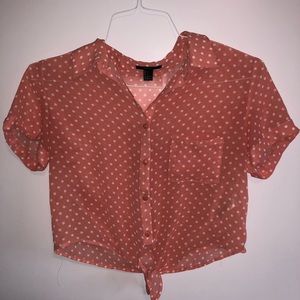 tie front polka dot collared crop top